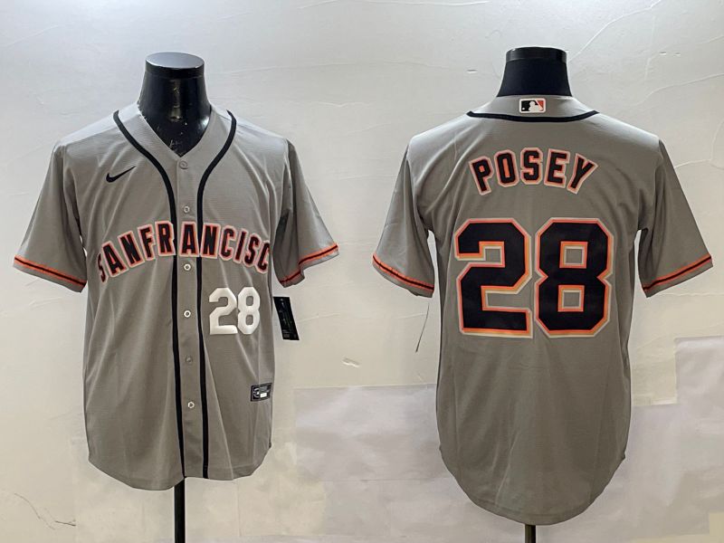Men San Francisco Giants 28 Posey Grey Game 2025 Nike MLB Jersey style 2